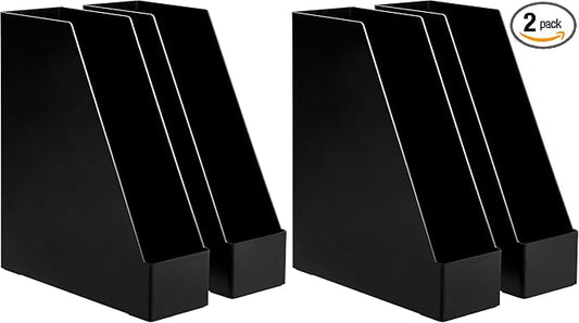 Amazon Basics Plastic Desk Organizer Magazine Rack and File Holder, Black, 4-Pack