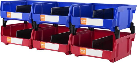VEVOR Plastic Storage Bins 6 Pack (11 x 11 x 5-Inch), Hanging Stackable Storage Organizer Bins, Heavy Duty Stacking Containers for Closet, Garage, Office, Home, Pantry or Small Parts Organization