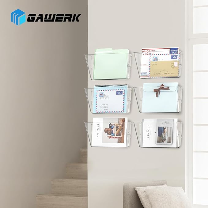 Gawerk Clear Acrylic Single Pocket, Plastic Hanging Wall Mount File Holder for Office Home (Clear, 3 Pack)