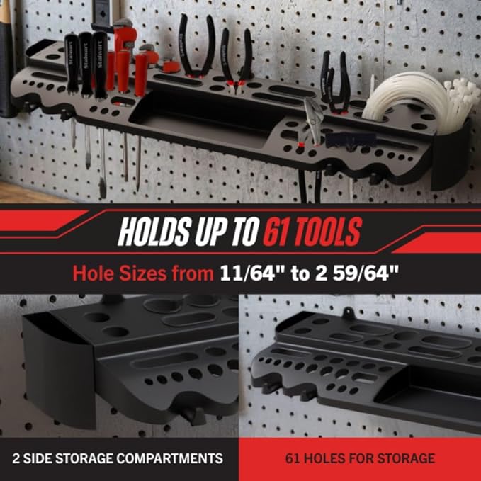 Stalwart Wall Mount Hand Tool Organizer with 61 Holes and 4 Hooks