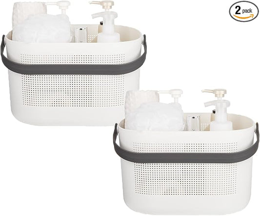 Plastic Portable Shower Caddy Basket, Storage Organizer, Grey, 2 Pack | Bottom Drain Holes, Keep Dry, Sturdy and Durable, Easy to Carry for Bathroom, Kitchen, Dorm Room, RV, College