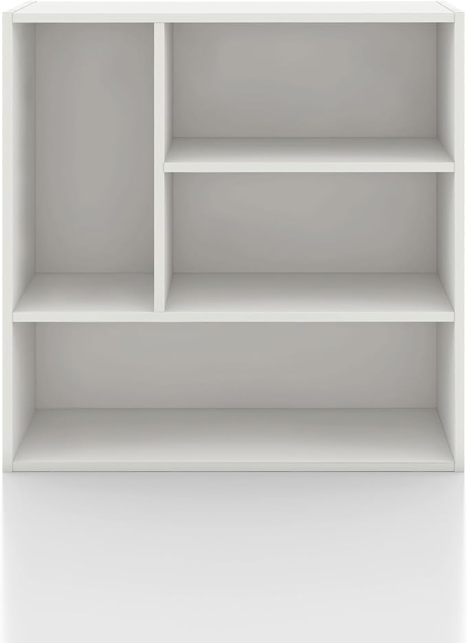 Homes: Inside + Out Apexa 4-Vertical Storage Organizer Shelves, Stackable Wood Bookcase for Organization, Dorm Teen Room Decor & Home Office, White