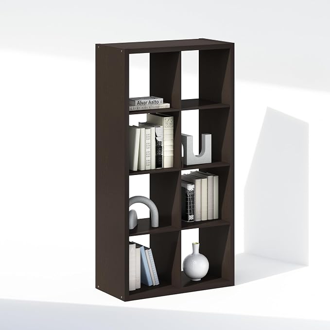 Furinno Simple 8-Cube Storage Organizer, Display Shelf, Dark Oak | Extra Thick Frame, Open Back Shelving Unit, Storage Shelves, for Organization and Storage, Living Room, Home Office
