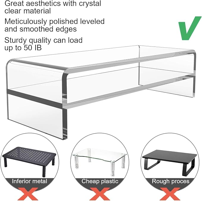 Egchi Acrylic Monitor Stand, 2 Tiers Computer Monitor Riser(20x8x5.5 Inch), Monitor Riser/Computer Stand for Home,Office,Business,PC Desk Stand for Keyboard Storage& Multi-Media Laptop Printer Screen | Computer Stand for Home,Office,Business,PC Desk St...