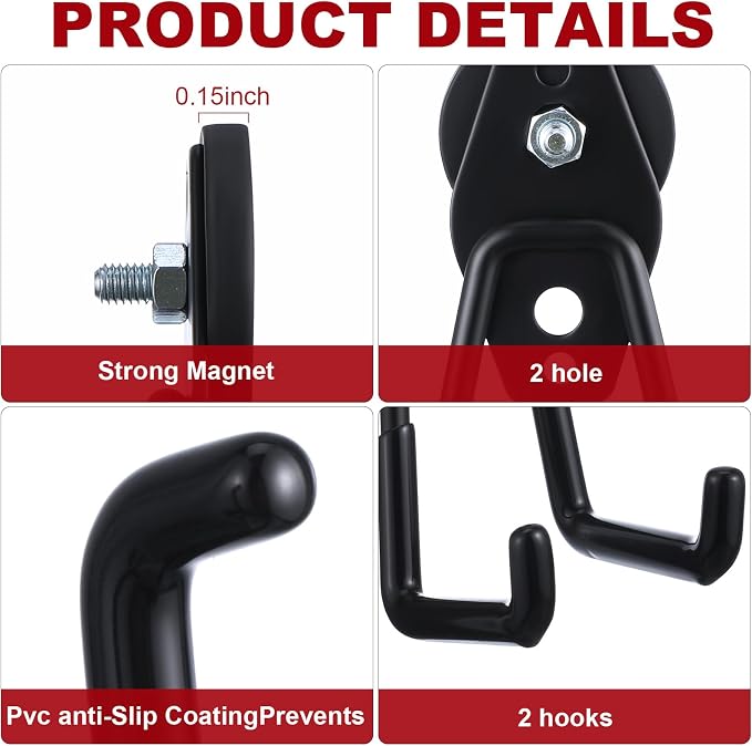 Landhoow 30 Pcs Large Magnetic Hooks Heavy Duty Garage Magnet Hooks Strong Storage Utility Magnetic Hangers with Anti Slip Rubber Coating for Indoor and Outdoor Hanging (Black)