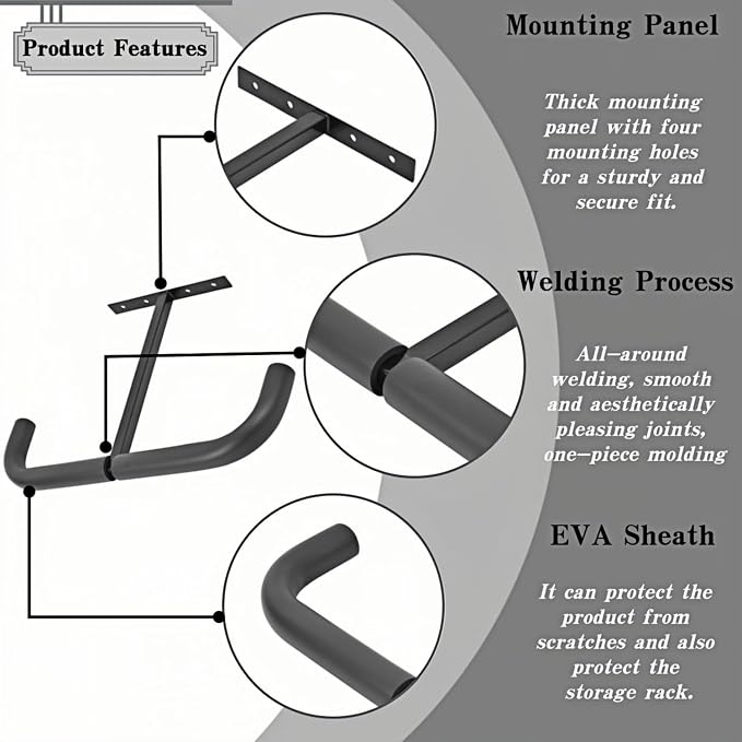 Overhead Garage Storage Hooks, Heavy Duty Double Ceiling Rack for Lumber Ladder Bikes Tires & Other Bulky Items (4)