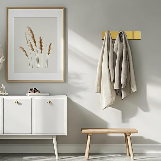 Bntuk Coat Rack Wall Mount - 3 Coat Hooks, Towel Racks for Bathroom Robes Bags Keys, Hat Rack Wall Towel Hooks Organizer (Gold)