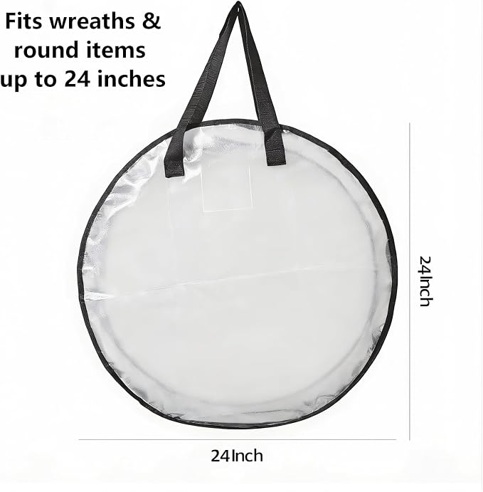Hayoulabo 4 Pack Clear Christmas Wreath Storage Bags 24 Inch - Waterproof Wreath Container with Dual Zipper and Reinforced Handles for Artificial Wreath, Garland and Holiday Decor Organization