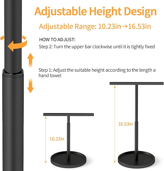 STWWO Hand Towel Stand for Bathroom Countertop, 11~16.5IN Adjustable,Black | for Bath Counter top Kitchen, T-Shape Hand Towel Holder Standing
