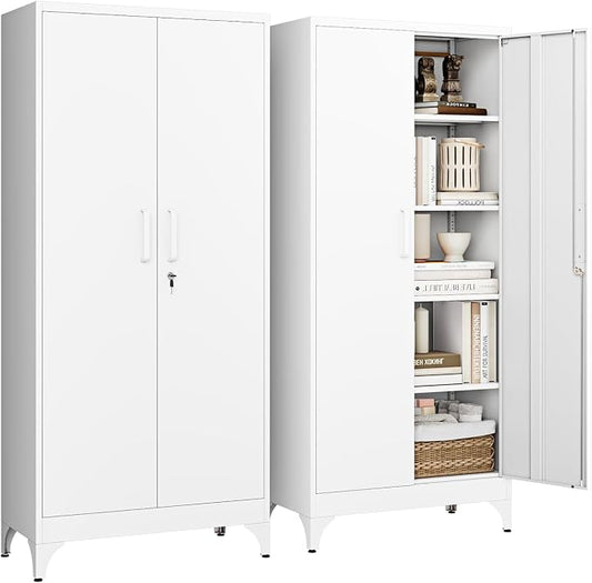 Letaya 71" H Metal Storage Cabinet with 2 Doors and 4 Shelves,Tall Kitchen Pantry Cabinets,Utility Pantry Organizers for Cupboard/Dining/Bathroom/Home Office/Garage, Steel Tool Cabinets