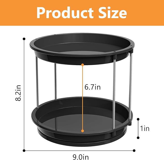 360 Rotating Makeup Organizer for Vanity, 2 Tier Cologne Organizer for Men, Skincare & Perfume Holder for Bathroom Counter, Dresser, Shelf, Cabinet, Black