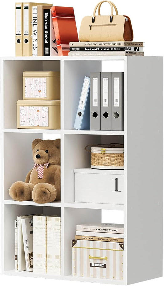 COMHOMA 6 Wood Cube Storage Organizer with Open Back and Removable Back Panels, 11In White Cube Storage Bookshelf, Cubicle Shelf Bookcase for Home Office Bedroom Living Room, Vertical or Horizontal