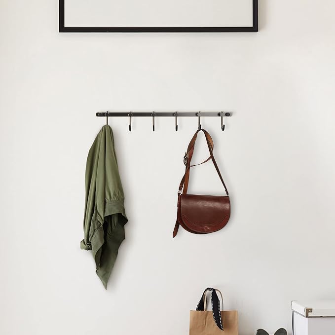 WINCASE Bronze Towel Hooks, Bathroom Rail Hook Rack Wall Mounted, Antique Oil Rubbed Brass Cloth Coat Rack with 6 Hooks Farmhouse