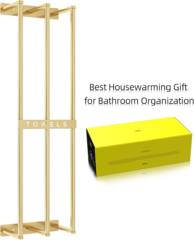 Bethom Towel Racks for Bathroom, Towel Storage Holder Space Saving, Gold | 30 Inch Towel Rack for Rolled Towels, Modern Minimalist Style, Rust-Proof, Perfect for narrow shower wall & compact bathrooms