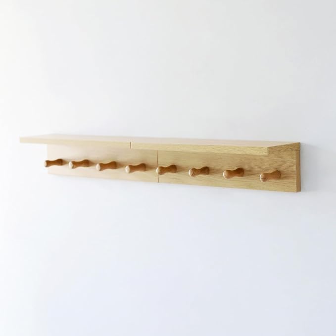 Entrance Coat Rack ，Coat Hooks, Wall-Mounted Wooden Hook Rack, Wall-Mounted Shelves(Oak Color Finish—A-2)