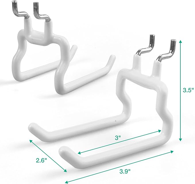 Pegboard Hooks, 8 Pack Peg Board Tool Utility Hooks & Hangers (White) | 1/4" Pegboard Accessories Organizers, Heavy Duty Peg Board Big Tool Hooks, Shelving Hangers for Craft Garage Workbench Office
