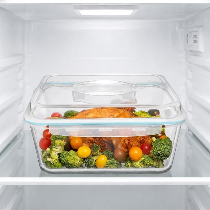 6500 ML / 220 oz / 28 Cup LARGE Glass Food Storage Container with Airtight Locking Lid. Ideal Storing food, Vegetables, Fruits. Baking Casserole, Lasagna, Roasting Turkey, Chicken BPA Free Oven Safe