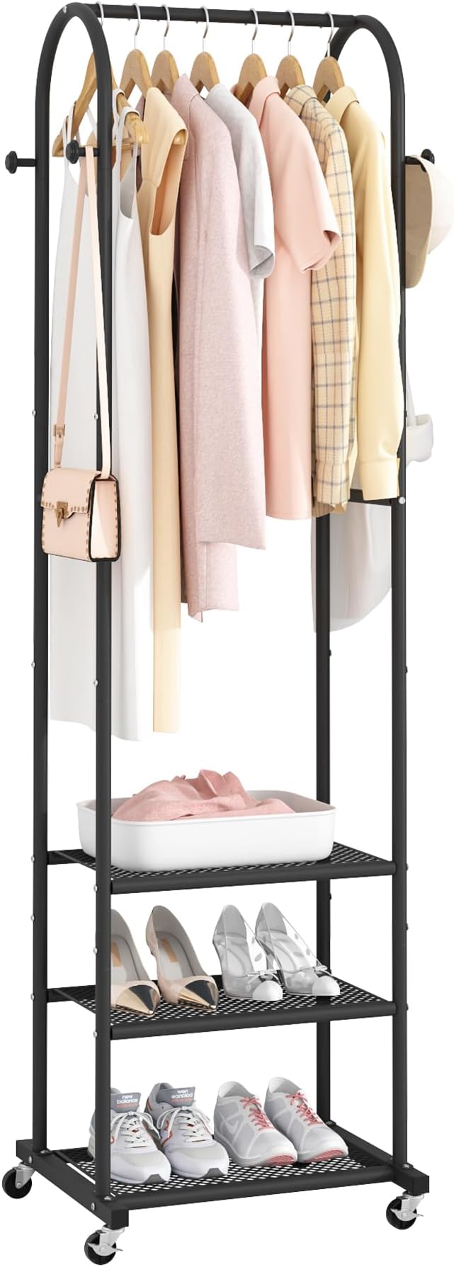 Kaitiemoo Clothing Rack, Mobile Garment Rack with Wheels & 3 Shelves, Blak | Heavy Duty Frame, Fits Small Spaces, 71.8 Inches Display Rack, Easy to install, Black clothes rack
