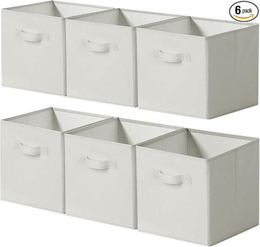 Cupic Cupid 11 Inch Storage Cube, Fabric Cube Storage Bin with Handles, Storage Cube Organizer for Clothes and Toys, Collapsible Cube Bins for Closet, Shelves, Nursery, 6-Pack, Beige