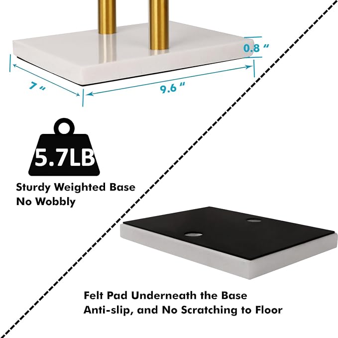 WAYDELI Standing Towel Rack Double-T Shape Tall Bath Towel Sheet Holder with Marble Design Base for Bathroom 2 Tier Towel Holder Stand Stainless Steel (Brushed Gold)