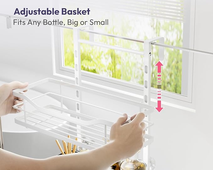 SWTYMIKI Over the Door Shower Caddy - 5 Tier Adjustable Shower Organizer Hanging with Soap Holder, No Drilling Stainless Steel Bathroom Rack Hanging for Body Wash, Shampoo, Soap, Razor, White