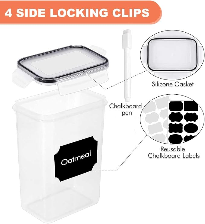 24pcs Airtight Containers, Clear Stackable Dry Food Storage | clear airtight containers with tight lids keep dry food fresh. Safe plastic, stackable for pantry kitchen storage
