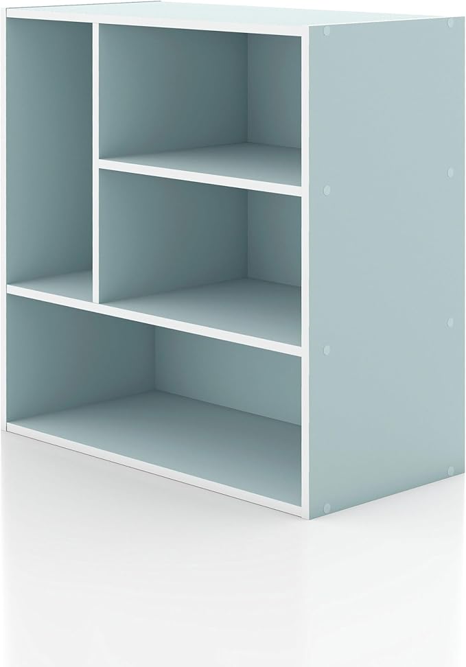 Homes: Inside + Out Apexa 4-Vertical Storage Organizer Shelves, Stackable Wood Bookcase for Organization, Dorm Teen Room Decor & Home Office, Light Blue