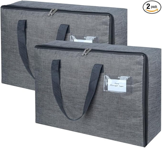 2 Pack Large Moisture-Proof Storage Moving Travel Bag Storage Container | for Comforter Pillow Blanket Quilt Bedding Clothes,Water-Resistant Linen Fabric,Storage Container for Closet Under-Bed