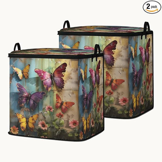 2pcs blanket storage bag for under bed,closet organizers 95L | clothing sweater sheet bedding comforter duvet quilt pillow toy storage bags with lids,dorm room essentials for containers