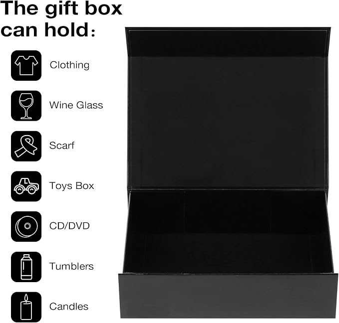 Aimyoo 5 Pack Black Magnetic Gift Boxes with Lids 10.5x7x3 in, Medium Bridesmaid Groomsman Proposal Box, Rectangle Collapsible Box for Present Graduation Birthday Wedding Storage, 1 Count (Pack of 5)
