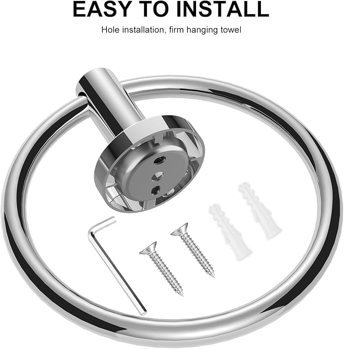 SetSail Towel Holder for Bathroom Wall 4 Packs Towel Ring Stainless Steel Heavy Duty Hand Towel Hanger for Bathroom Screw-in, Mirror Silver