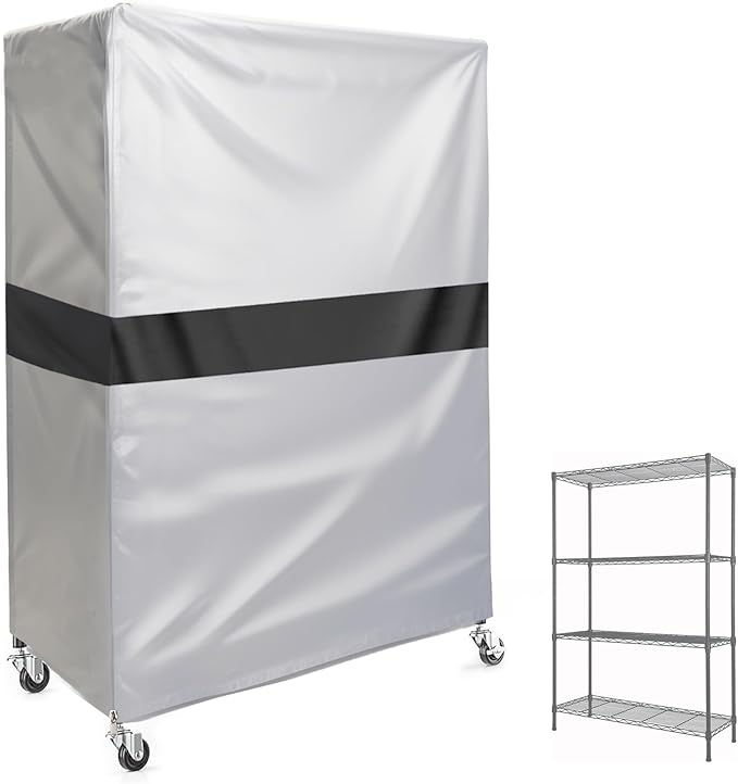 Shelf Cover, Wire Rack Cover 36" W x 18" D x 72" H | Dust Blocking, 600D Oxford Fabric, Garage, Basement, Roll-Up Front, Dual Zipper, Side Pockets, Shelving Cover, Silver & Black