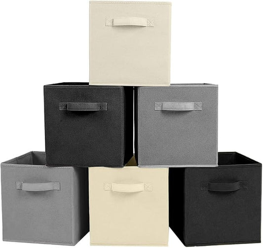 ShellKingdom Storage Bins, Foldable Fabric Storage Cubes And Cloth Storage | Storage Organizer For Closet And Toys, 10.5x10.5x11 INCH, 6 Pack (Black, Beige, Grey)