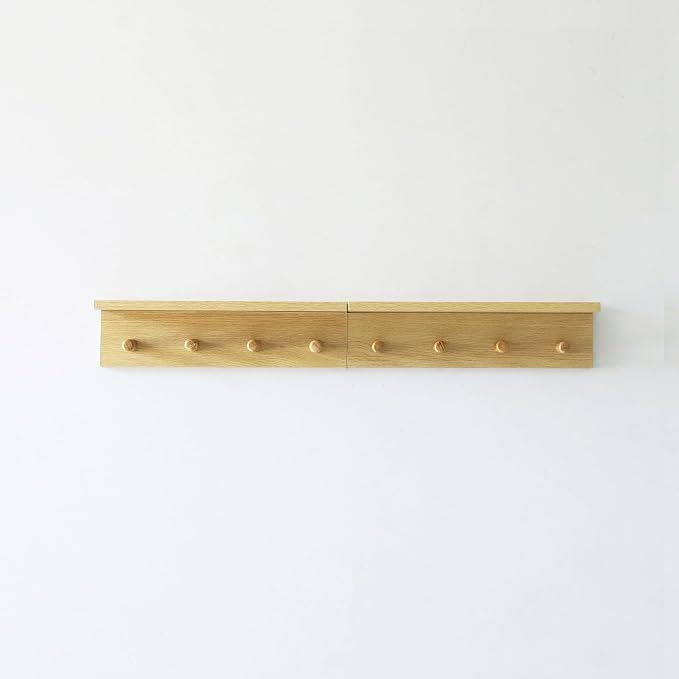 Entrance Coat Rack ，Coat Hooks, Wall-Mounted Wooden Hook Rack, Wall-Mounted Shelves(Oak Color Finish—A-2)