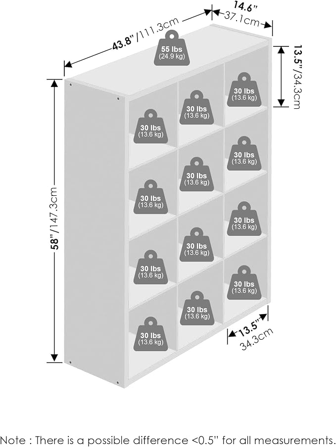 Furinno Cubic Extra Thick 12-Cube Closet Organizers and Storage, White | 14.6 x 44 x 58 in, Open Shelf Closet Storage, Closet Organizer, for Wardrobe, Bedroom, Living Room