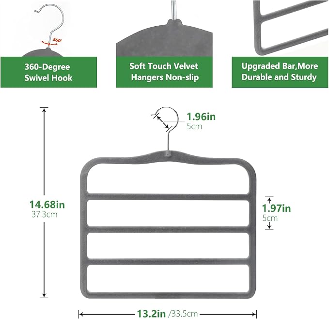 Closet Organizers and Storage,Pants Hangers Space Saving,Velvet Hanger for Organization and Storage,Dorm Room Essentials for College Students Girls,Home Organization Scarf Jeans Hangers-2 Pack