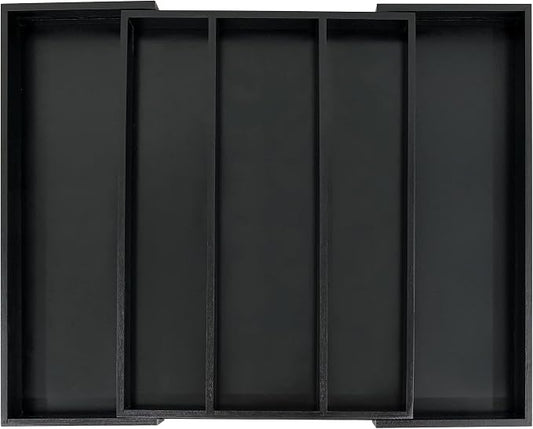 Utoplike Bamboo Drawer Organizer Kitchen Utensils, Silverware Tray Black | Adjustable Cutlery Holder Organiser, Expandable Drawer Divider for Flatware, Knives in Kitchen, Bedroom, Livingroom, 3-5 Slot
