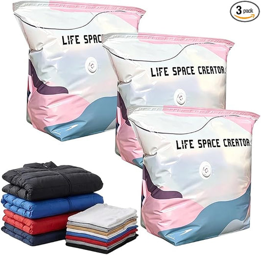 No-Pump Vacuum Storage Bags, 2026 New 3D Vacuum Storage Bags, Portable Large Clothes Compression Bags for Household Use, Convenient Cube Storage Bag for Clothes, Comforters, Blankets (3, 19.6*27.5in)