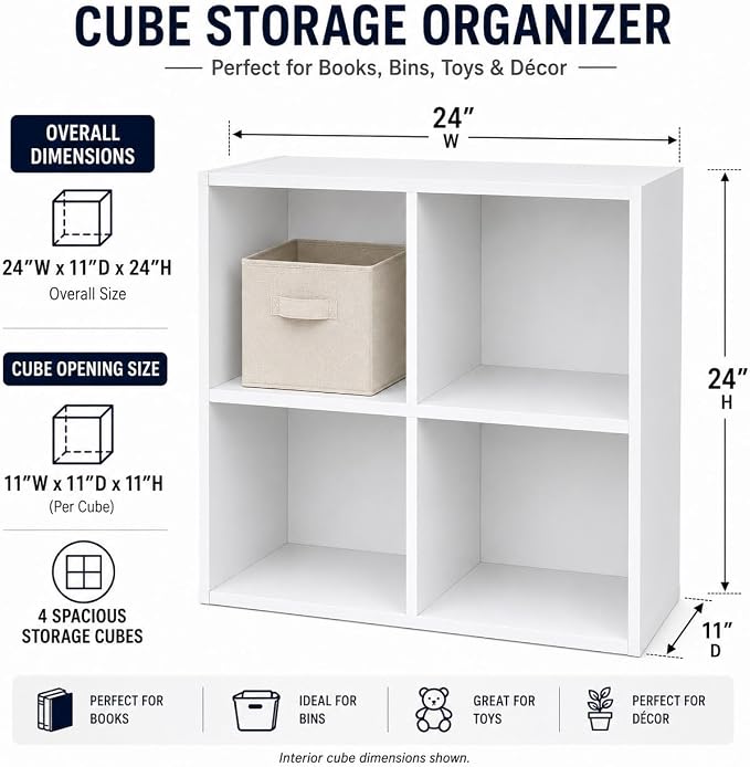 KB Designs - 4-Cube Bookcase, Unit Shelf, Storage Organizer, White