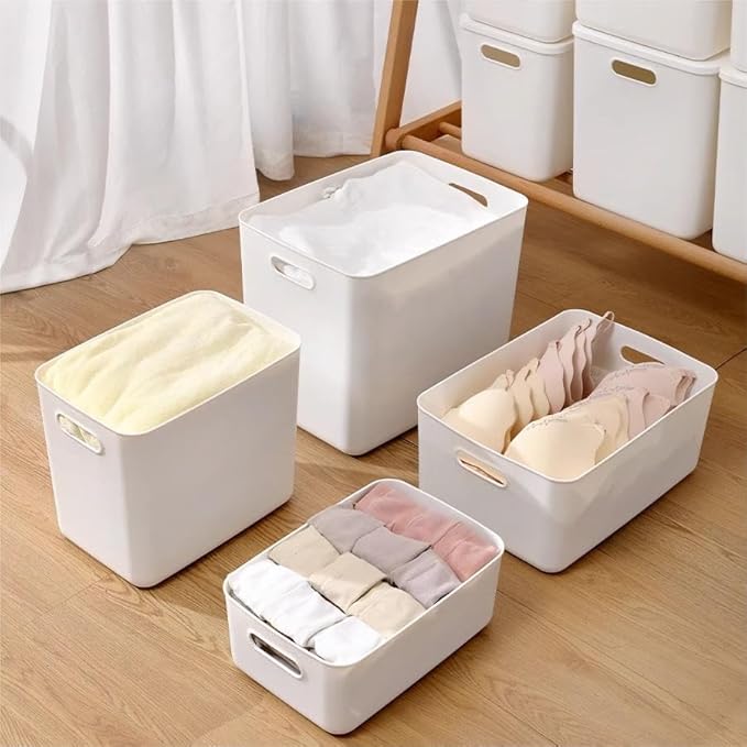 10 pack large plastic White storage bins with Lids, Toy Box Chest with Handle，Organizer Containers Baskets for Baby,Nursery，Shelves，Playroom, Bedroom，Office,Closet，home (White, 5XL+5S)