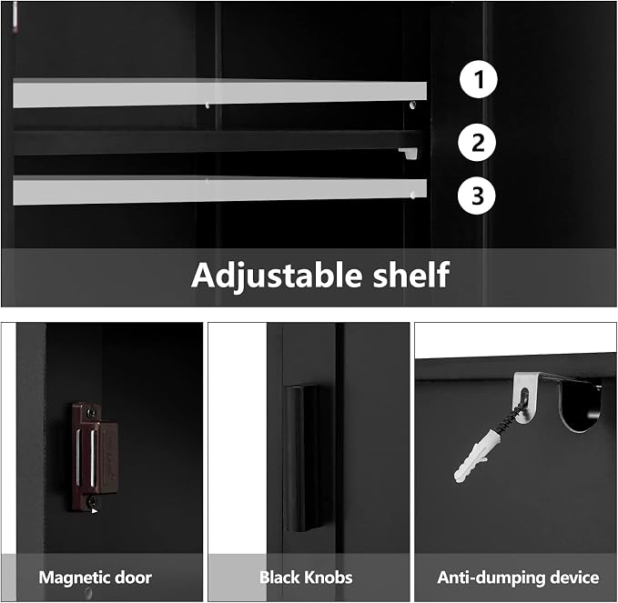usikey 67'' Tall Storage Cabinet with 4 Shelves & 2 Doors, Bathroom Cabinet with 1 Drawer, Narrow Storage Cabinets for Bathroom, Living Room, Home Office, Black