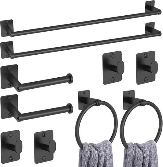 KLJKPA 10-Piece Bathroom Accessories Set, 24 inch Towel Bar | Black Bathroom Hardware Set, Towel Racks for Bathroom, Robe Towel Hooks, Toilet Paper Holder Wall Mounted