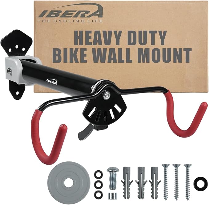 Ibera Bike Wall Mount - Adjustable Frame Holder & Soft Rubber Cradles - Garage Bike Rack for Road, MTB, Kids, Hybrid Bikes - Easy Installation & Space-Saving Design