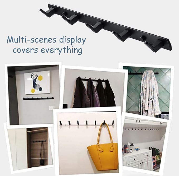 Wall Mounted Coat Rack, 8 Hooks, 29.7"x1.3", Modern, Black, 2 Pcs | Space Aluminum, Rustproof, for Hallway, Entryway, Hanging Holder for Clothes, Towel, Backpack, 40 lbs Capacity, Easy Install