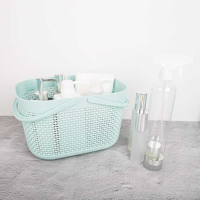 Plastic Portable Shower Caddy Basket, Storage Organizer with Handle, Blue | Bottom Drain Holes, Keep Dry, Sturdy and Durable, Easy to Carry for Bathroom, Kitchen, Dorm Room, RV, College