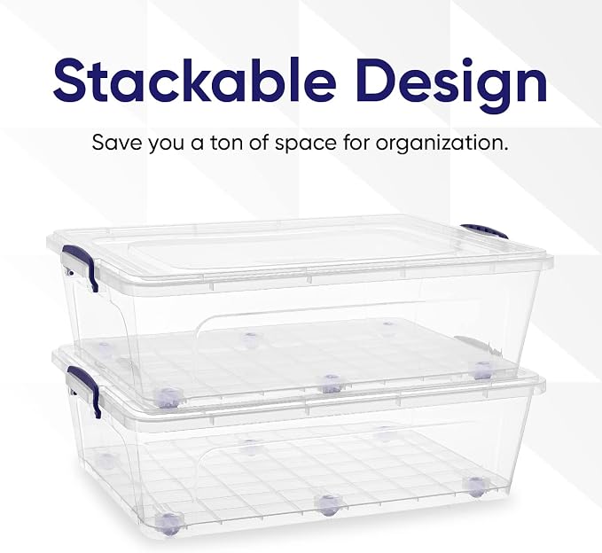 Superio Storage Bins with Lids, Clear Plastic Containers for Organizing, Stackable Totes, BPA Free, Odor Free, Organizer Boxes for Home, and Dorm (2 Pack, 42 Quart)