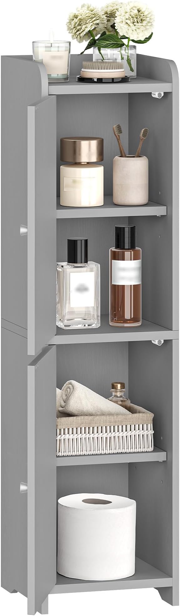 Hzuaneri Bathroom Storage Cabinet, Small Corner Floor Cabinet with 2 Doors | Narrow Toilet Paper Cabinets with Adjustable Shelf, Bathroom Organizer for Small Spaces, 7.9" D x 7.9" W x 29.5" H Gray