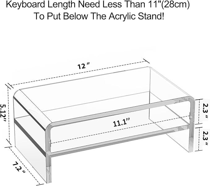 Egchi Acrylic Monitor Stand Riser, 2 Tier Clear Computer Monitor Stand for Home Office Business, PC Desk Stand Monitor Riser for Keyboard Storage, Laptop, Printer and TV Screen -12x7.2x5.12 inches | Desk Stand Monitor Riser, for Home Office Business, K...