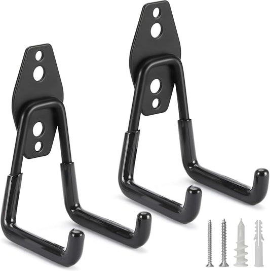 2 Pack Heavy Duty Garage Hooks Storage Organizer Wall Mount Power and Garden Tool Hangers, for Hanging Ladders, Ropes, Hose, Bulk Items