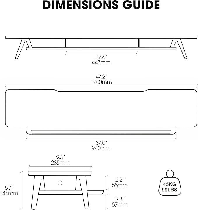 Fenge Dual Monitor Stand Riser, Wooden Desk Shelf with 2-Tier Storage | 47.2-Inch Extra Wide, Sturdy Aluminum Legs, Built-In Phone & Tablet Slot, Desktop Organizer for Office Accessories